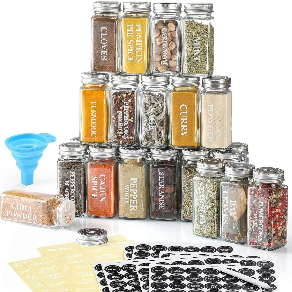 AOZITA 24 Pcs Glass Spice Jars with Labels - 4oz Empty Square Spice Bottles  Containers - amznpastore